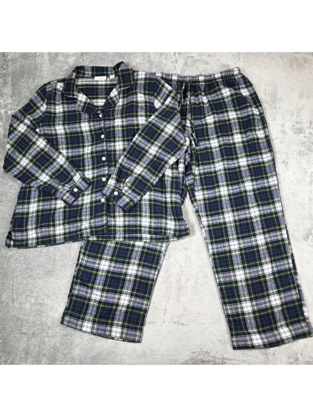 LL Bean Pajamas Womens Large Petite Scotch Plaid Flannel Shirt Pants 2pc PJ Set